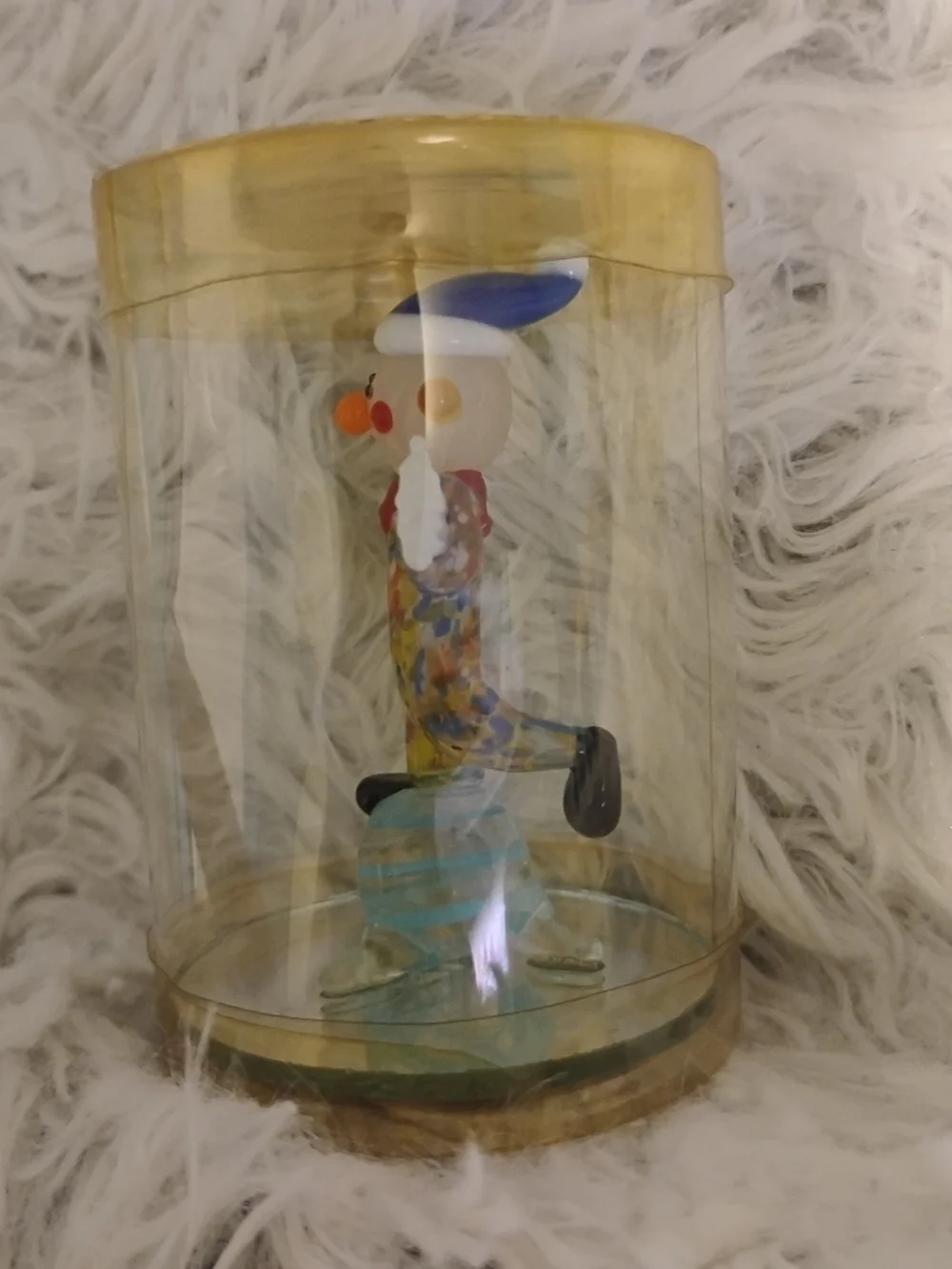 Murano Multicolor Glass Clown Figurine with Blue Base